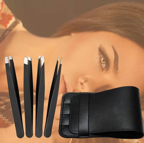 Vista 6 de Juego de pinzas, pinzas profesionales de acero inoxidable para cejas, gran precisión para depilación facial, astillas y depilación encarnada, pinzas