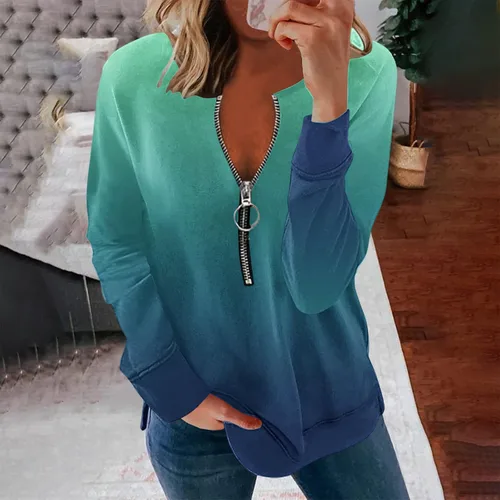 Vista 2 de Sudaderas de gran tamaño para mujer, holgadas, cuello redondo, sin botones, para otoño, con abertura lateral, ropa de moda de otoño 2023