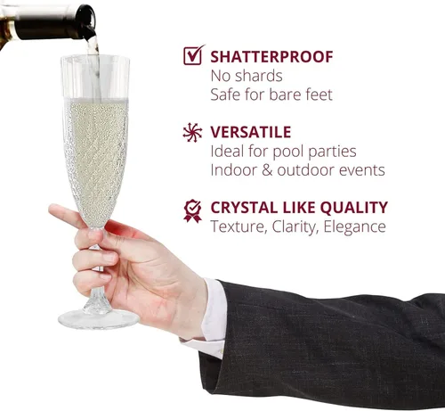 Vista 3 de PARTY BARGAINS Copas de champán con forma de cristal (8 onzas), paquete de 8, inastillables, elegantes copas de vino de plástico desechables