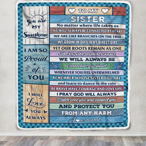 Vista 3 de Manta personalizada con texto en inglés «To My Sister from Sister Wood» No Matter Where Life Takes Us Soul Sister cumpleaños, Navidad, graduación