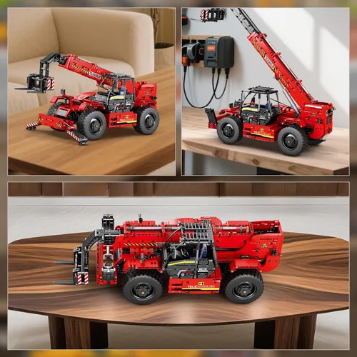 Vista 3 de Reobrix Juego de Bloques de Construcción de Brazo Telescópico con Motor, Modelo Mecánico de Grúa RC, Juego de Camión de Hormigonera de Control