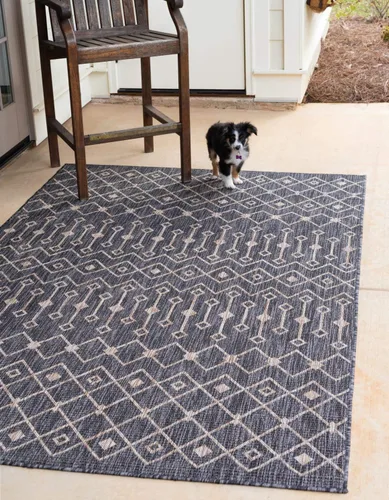 Vista 64 de Unique Loom Outdoor Trellis Collection - Alfombra de área con diseño de enrejado tribal (2 pies 2 pulgadas x 3 pies 1 pulgada, ovalada, azul/marfil)