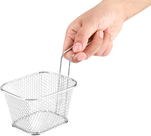 Vista 3 de Soporte de papas fritas de acero inoxidable, Mini cesta rectangular para freír, Servicio de mesa de comida frita, Herramienta de cocción de papas