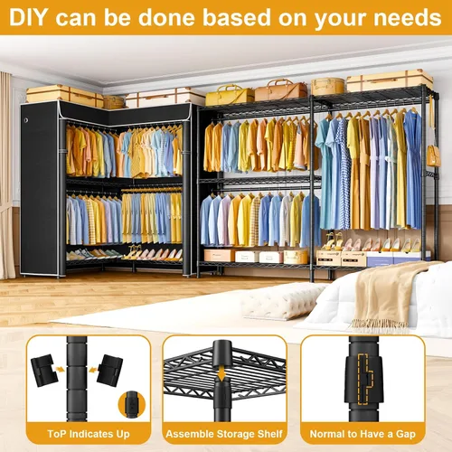 Vista 6 de ULIFHOME E15C Pro - Perchero en forma de L para esquina, perchero independiente para colgar ropa, sistema de armario resistente de 48.8 pulgadas