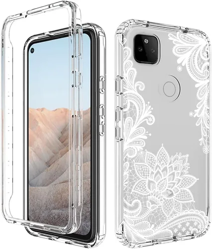 Vista 6 de Funda para Google Pixel 5A 5G con protector de pantalla de vidrio templado, funda protectora de cuerpo completo con bonito patrón de mandala