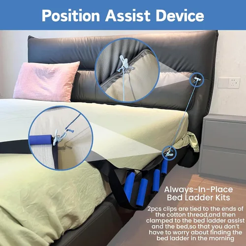 Vista 5 de Asistencia de escalera de cama para personas mayores, ayudante para sentarse de 160 pulgadas con 4 asas antideslizantes, dispositivo de asistencia