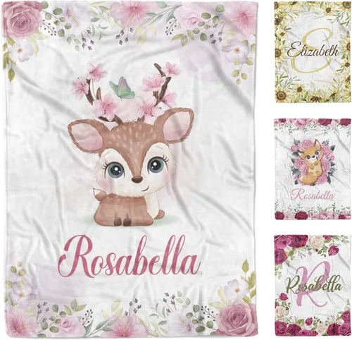 Vista 12 de AVIClothes Manta de bebé niña personalizada, mantas personalizadas con diseño de mariposas y flores, manta de bebé con nombre para niña, 30 x 40