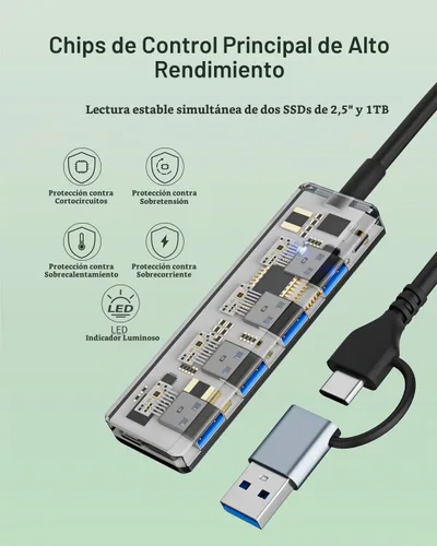 Vista 8 de Hub USB 3.0 4 puertos con USB-A/C, adaptador de aluminio de transferencia Gris