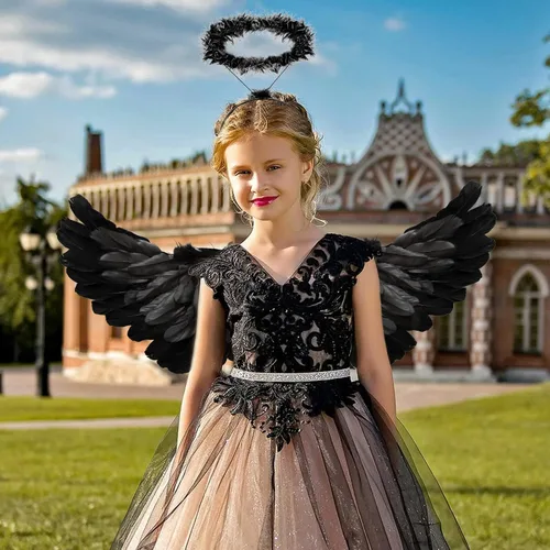 Vista 3 de Alas de ángel para adultos, alas de ángel y halo para niños y mujeres, alas de plumas, disfraz de Halloween para niños