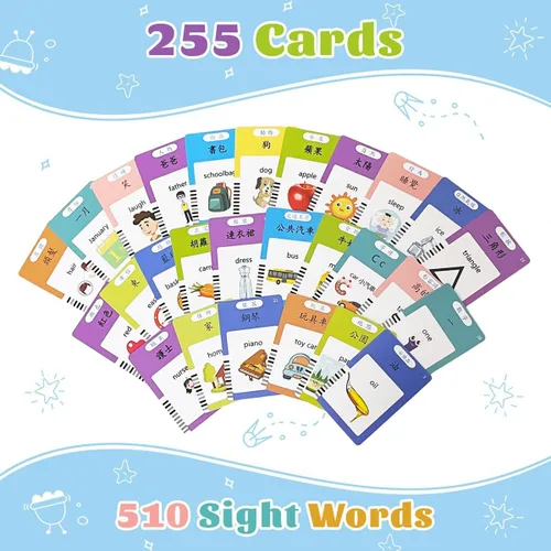 Vista 4 de RT&BS Tarjetas didácticas cantonesas en chino inglés, tarjeta de aprendizaje trilingüe, juguetes de tarjetas de aprendizaje chino, tarjetas flash