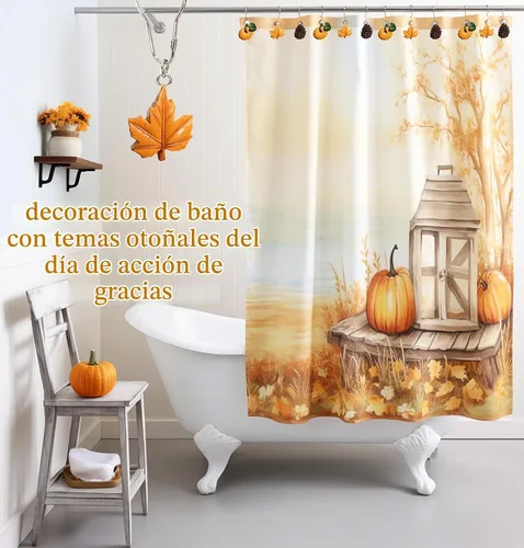 Vista 3 de Ganchos de cortina de ducha de otoño, ganchos de cortina de ducha de hojas de arce de calabaza
