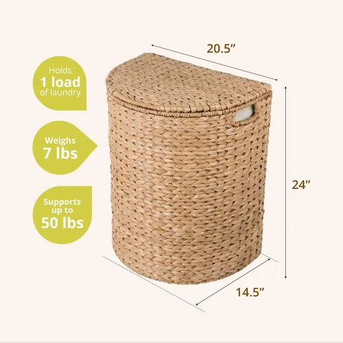 Vista 4 de KOUBOO Seagrass - Cesta de media luna tejida a mano con tapa, asas y forro extraíble, decoración y organización del hogar, natural