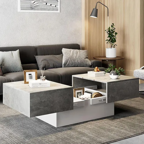Vista 10 de HedoAjim - Mesa de café LED negra con almacenamiento para sala de estar, mesa de centro rectangular para sala de estar, mesas de café modernas