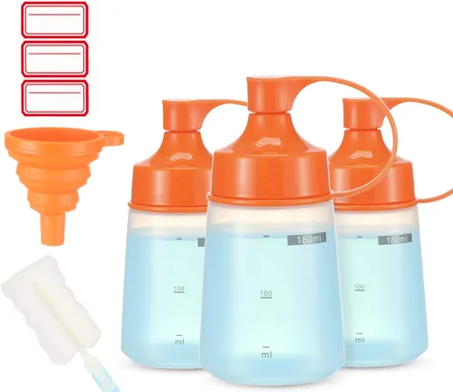 Vista 12 de Botellas de plástico para condimentos para salsas de boca ancha, dispensador de botellas para aderezo de ensalada, aceite de cocina, salsa