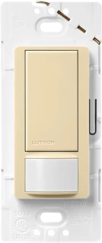 Vista 32 de Lutron Maestro Interruptor de luz con sensor de movimiento y placa de pared para baño, garaje, lavandería, cualquier bombilla, sensor de ocupación
