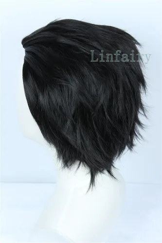 Vista 3 de Linfairy Peluca corta negra para cosplay, peluca de disfraz de Halloween para hombres Negro