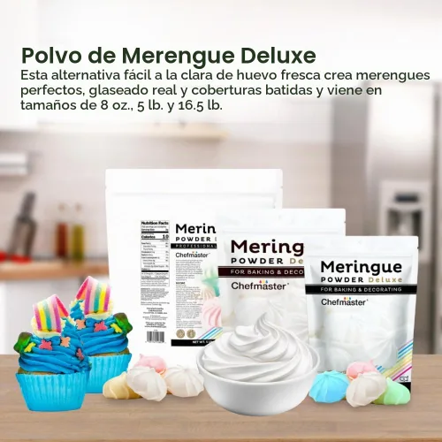 Vista 6 de Chefmaster Polvo de Merengue Deluxe, sustituto de clara de huevo de grado profesional para galletas de merengue, relleno de pastel, glaseado real