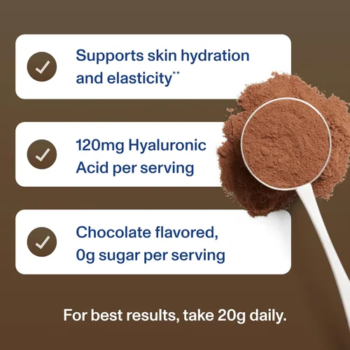 Vista 7 de Vital Proteins Péptidos de colágeno avanzados, péptidos hidrolizados con ácido hialurónico y vitamina C - Polvo sabor chocolate, 24.7 onzas