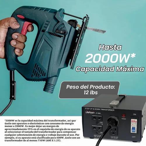 Vista 5 de LiteFuze Convertidor Transformador de Voltaje de 2000 Vatios para Japón Elevador/Reductor - 100v a 120v / 120v a 100v Convertidor de Energía Japonés