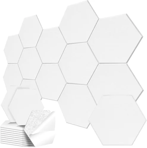 Vista 9 de Paquete de 12 paneles acústicos hexagonales, paneles autoadhesivos para amortiguar el sonido, paneles de espuma a prueba de sonido para paredes Negro