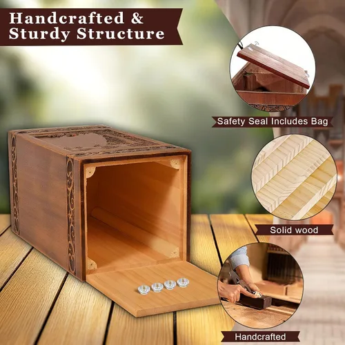 Vista 4 de Urna de madera para cenizas para adultos, machos y mujeres, urna decorativa conmemorativa funeraria, recuerdo de ataúd de entierro con bolsa