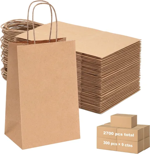 Vista 12 de OUTUXED 60 bolsas de papel marrón de 8 x 4 x 10 pulgadas con asas, bolsas Marrón 8x4x10in