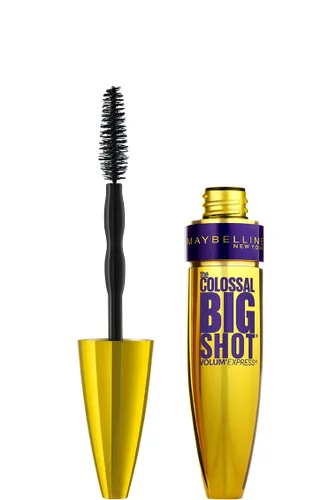 Vista 9 de Máscara de pestañas impermeable, Volum' Express The Colossal Big Shot, de la marca Maybelline New York , lavable, Blackest Black negro más negro