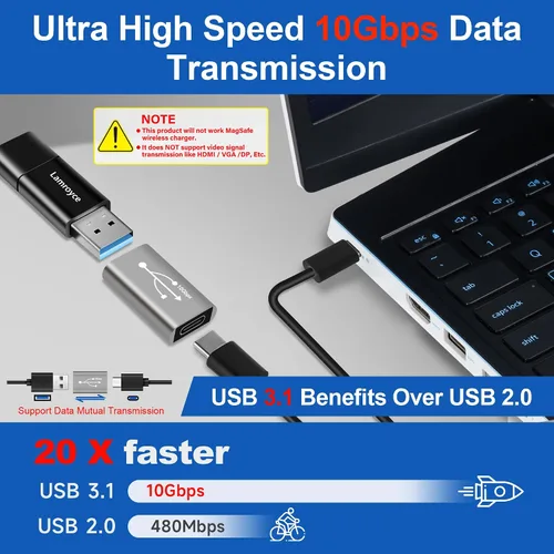 Vista 4 de Paquete de 2 adaptadores USB 3.0 a USB C 3.1, transferencia de datos de doble cara de 10 Gbps, bidireccional tipo C (hembra) a tipo A (hembra) sobre