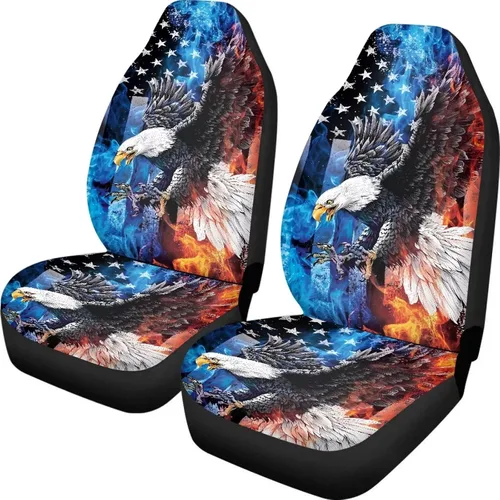 Vista 28 de ELEQIN 250 fundas de asiento delantero de automóvil con bandera patriótica estadounidense, paquete de 2 protectores de asiento de poliéster suaves