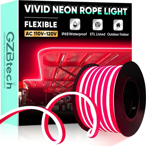 Vista 12 de GZBtech Tira de luces LED flexibles de neón de 16.4 pies, tira de luz impermeable CA de 110-120 V, 120 LEDs/M, iluminación de neón conectable