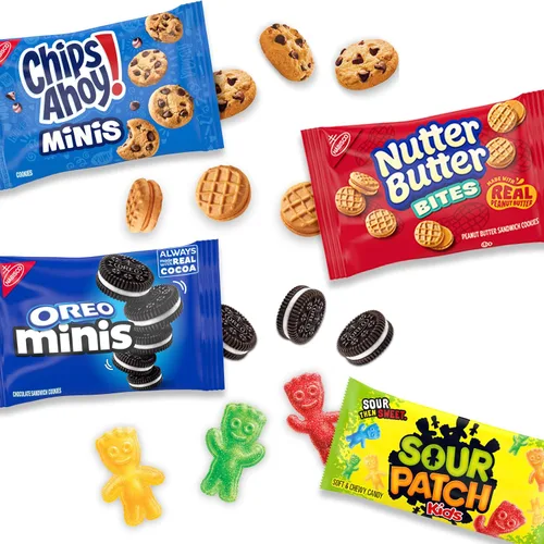 Vista 5 de OREO Mini galletas, Chips AHOY! Mini galletas, SOUR PATCH KIDS Candy & Nutter Butter Bites & Candy Bites & Candy Variety Pack, 32 paquetes