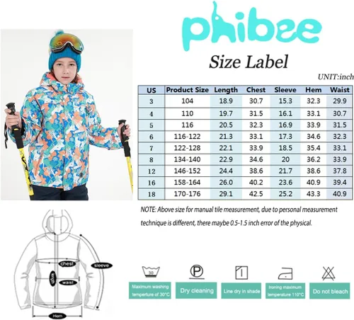 Vista 3 de PHIBEE Chaqueta de esquí impermeable transpirable para niños grandes