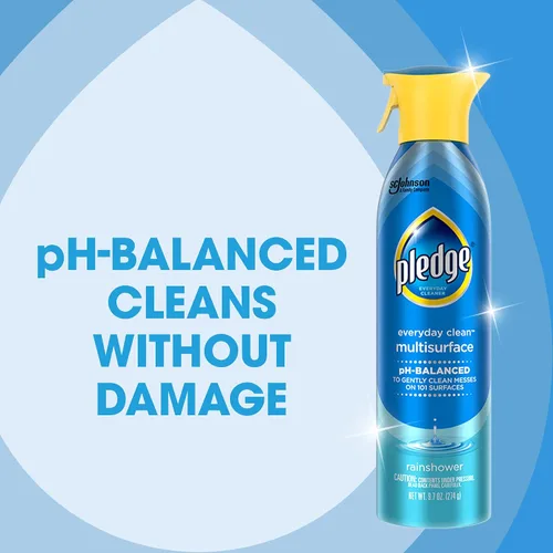 Vista 3 de Pledge Spray multisuperficie con pH equilibrado, limpiador diario, aroma Rainshower, 9.7 onzas