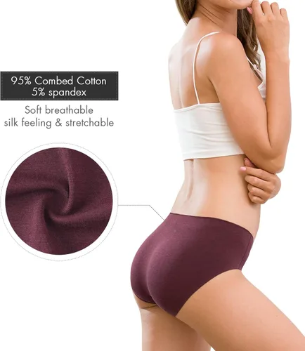 Vista 4 de Altheanray Ropa interior de algodón para mujer, sin costuras, suave, hipster, bikini de tiro medio para mujer