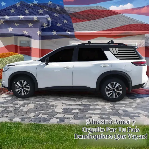 Vista 2 de BOGAR TECH DESIGNS - Calcomanía de vinilo precortada con diseño de bandera americana para ventana, compatible con Nissan Pathfinder 2022-2025, negro