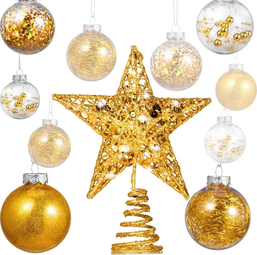 Vista 12 de Gejoy Juego de 25 Adornos de Navidad Adornos de Bola de Navidad con Adorno de Estrella en la Parte Superior del Árbol Adornos Colgantes