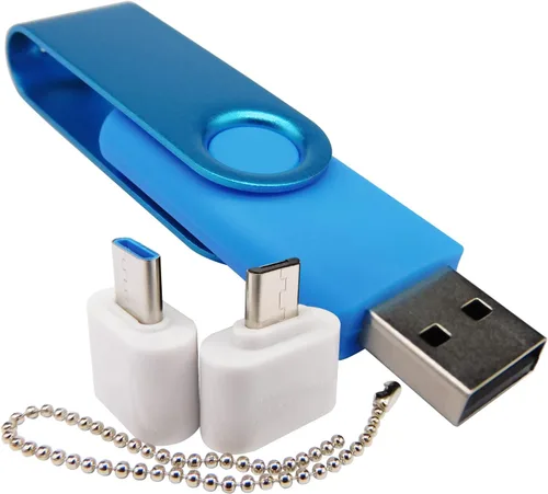 Vista 10 de Mini unidad flash USB de capacidad con 1 OTG (Micro USB) y 1 adaptador tipo C (USB-C) para teléfono móvil (naranja, 128 MB)