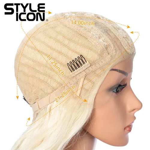 Vista 7 de Style Icon Pelucas de encaje frontal de 36 pulgadas, peluca ondulada súper larga, color blanco dorado con abuelitos, densidad del 130 %, peluca 613