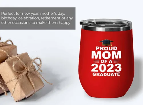 Vista 5 de Vaso de vino tinto de graduación 2023 de 12 onzas – orgullosa mamá de graduada 2023 – Felicitaciones para estudiantes de secundaria universitaria
