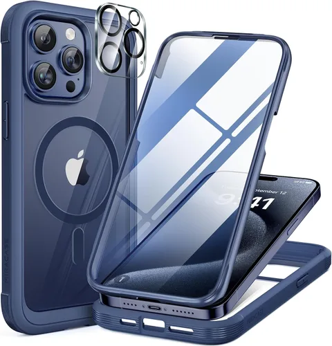 Vista 253 de Miracase - Funda magnética para iPhone 13 Pro Max de 6.7 pulgadas (compatible con MagSafe), transparente, completo, protector de pantalla de vidrio