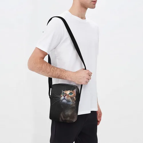 Vista 7 de Bengal - Bolso bandolera con diseño de gato para mujeres y hombres, bandolera cruzada, bolsa de hombro pequeña con correa ajustable para viajes al