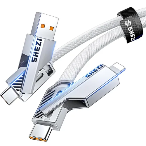 Vista 16 de SHEZI [Actualizado 2.0] 4-en-1 Cable USB C Corto 60W 0.6 Pies Carga Rápida [Sincronización de Datos 480Mbps] Cargador Combo de Cordón Plano Trenzado