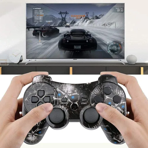 Vista 3 de Wireless Controller for PS-3 Motion Sense Double Vibration Upgraded Gaming Remote for Play 3 with Charging Cord (Black and Red)
