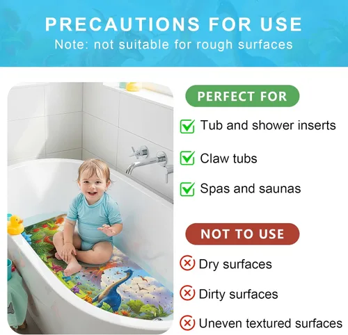 Vista 8 de Tapete de Baño para Bebé Mejorado con Dibujos Animados Antideslizante - 40"x16" Extra Largo Tapete de Bañera para Bebé Ecológico Duradero Tapete