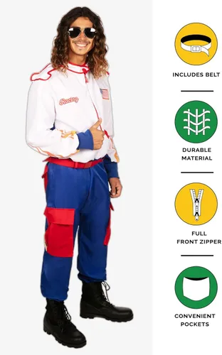 Vista 4 de Tipsy Elves Talladega - Mono de disfraz para conductor de auto de carreras de Halloween para hombre