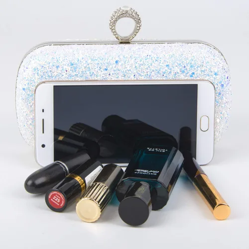 Vista 7 de Bolsos de noche con purpurina y embragues para mujer, baile, boda, fiesta con dos cadenas