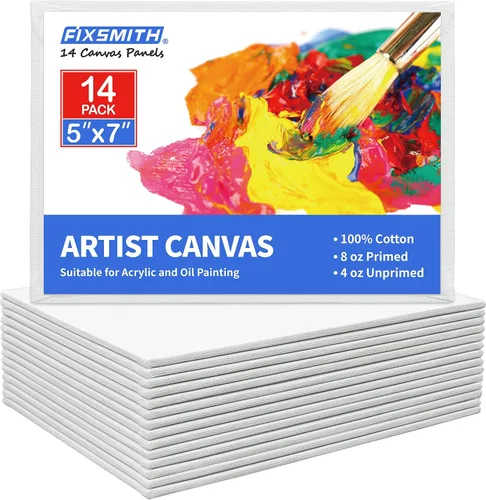 Vista 28 de FIXSMITH - Bastidores de lienzo para pintar 4x4 pulgadas, paquete súper económico de 24 mini lienzos, paneles de lienzo en blanco, 100% algodón