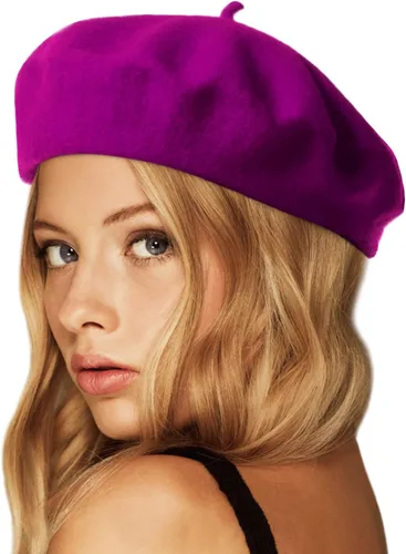Vista 39 de Wheebo Boina de lana, color sólido, estilo francés, gorro cálido de invierno para mujeres y niñas Albaricoque