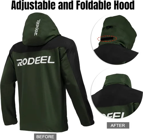 Vista 2 de Rodeel Chaqueta rompevientos ligera para hombre, resistente al agua, con capucha para exteriores