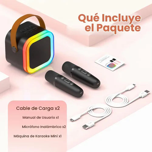 Vista 8 de Máquina de karaoke para niños y adultos, altavoz Bluetooth con 2 micrófonos Negro